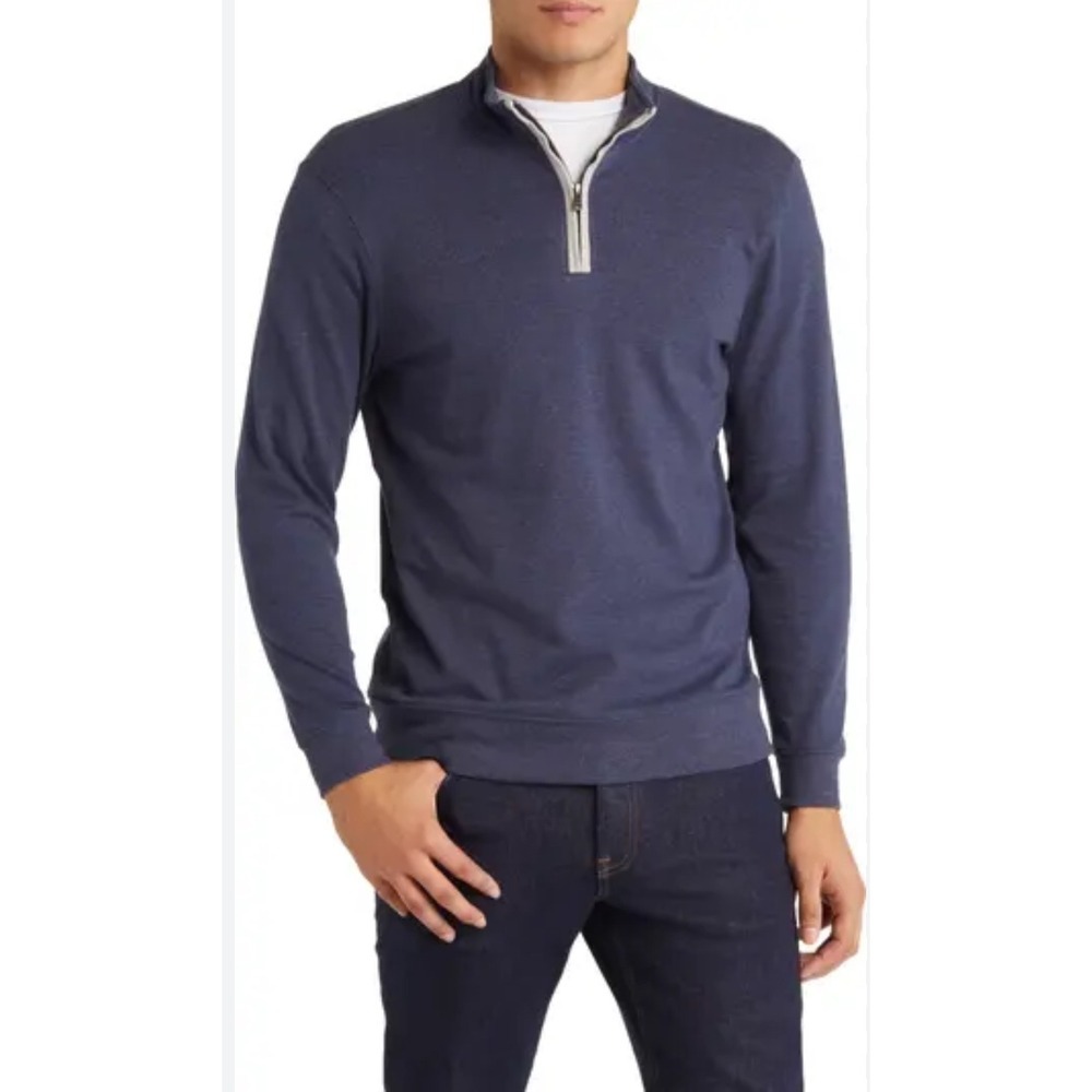 The Normal Brand Mens Navy Blue Heather Puremeso Quarter Zip Pullover Large